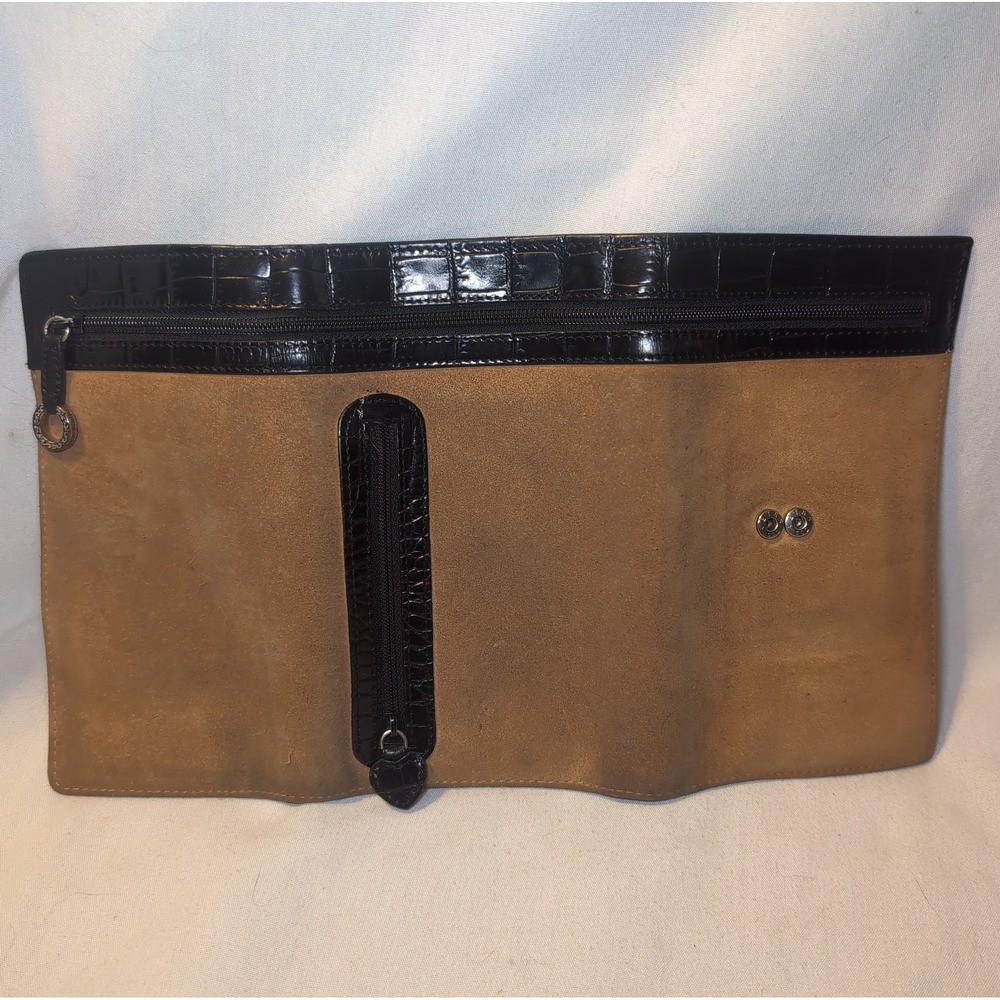 Vintage Brighton Leather/Suede Tri Fold Wallet Clutch Purse Wallet Paisley Inner